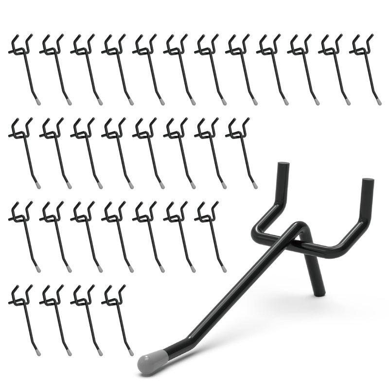 HUHOLE Pegboard Hooks 2 Inch 50PC  Black Peg Board Hooks  Fit 1/4"" or 1/8"" Pegboard  Ideal Peg Board Organizer Accessories for Garage Tool Organization  Wall Storage (Black  2 Inch) - Image 1